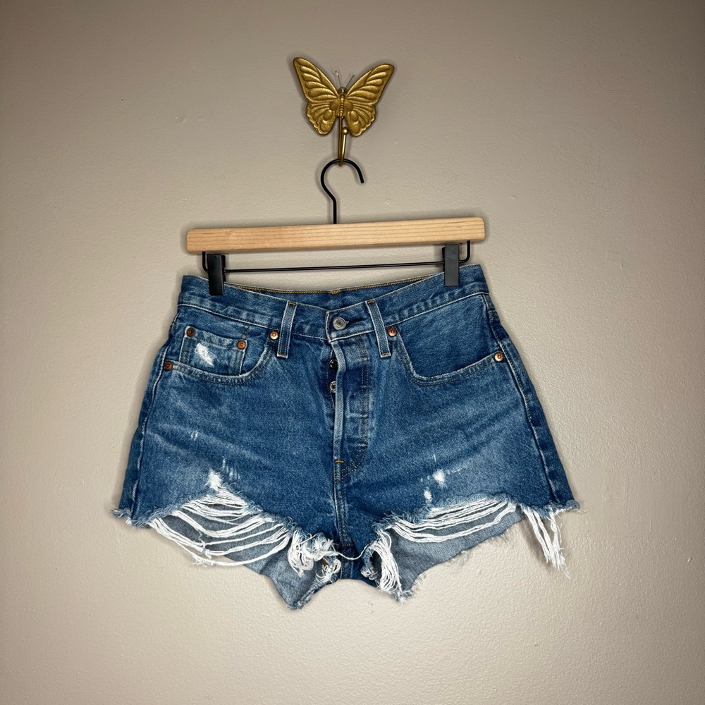 Levi's Women's Size 28 Original 501 High Rise Button Fly Distress Denim Shorts